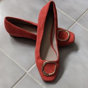 Something Navy Orange Red Flats with Gold Detail Size 7.5